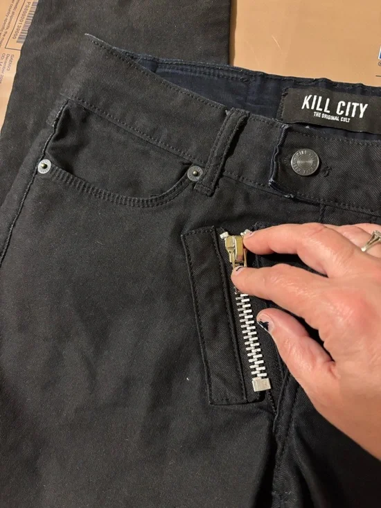 Kill City Women's Black Super Skinny Junkie Jeans Size 27 Front Zip Ankle Grunge - Picture 4 of 13